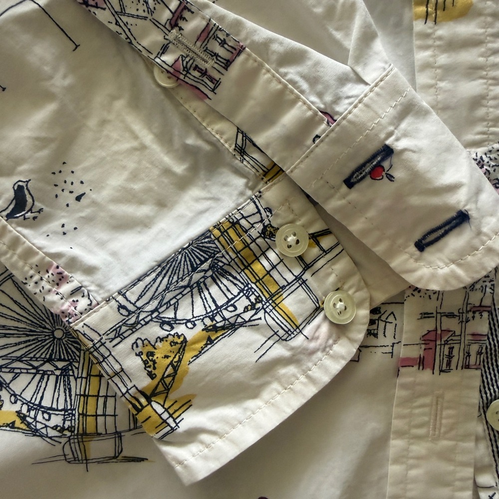 Talbots Womens London Landmark Novelty Print Button Down Shirt White Size M Long - Picture 8 of 11